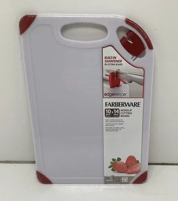 Faberware White Red Trim Nonslip Cutting Board with Built-in Sharpener 10x14 - Image 1 of 3