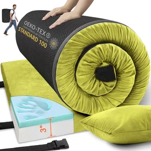 Memory Foam Camping Mattress Sleeping Pad, 3" Thick Waterproof Portable Roll ... - Picture 1 of 8