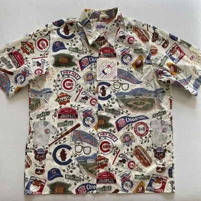 Chicago Cubs Shirt Mens 2XL White MLB Baseball Aloha Hawaiian Button Front Camp - Image 1 of 4