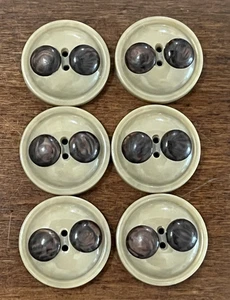 Vintage Set of 6 Brown & Beige DOT Buttons - 7/8" (W2) - Picture 1 of 8