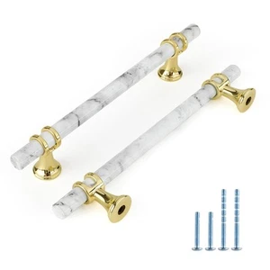 Rergy Cabinet Handles Marble Drawer Pulls and Knobs, 10Pack White Marble & Go... - Picture 1 of 6