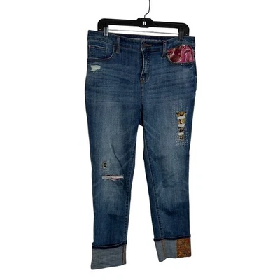 Chico's So Slimming Girlfriend Slim Leg Ankle Jean Size 8R Embroidered Patchwork - Image 1 of 4