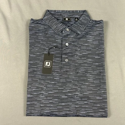 FootJoy Golf Shirt Polo Broken Stripe Large Black Periwinkle Polyester MSRP $88 - Image 1 of 4