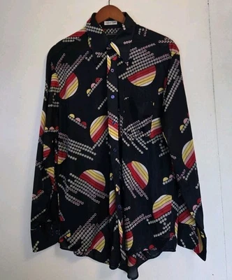 Vintage 70s Shirt Mens L Cabot All Over Print Button Hippie Disco Retro Asian - Image 1 of 4