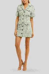 CMEO COLLECTIVE Energised Ivy Woodgrain Shirt Mini Dress Pre owned Size 6 AU - Picture 1 of 3