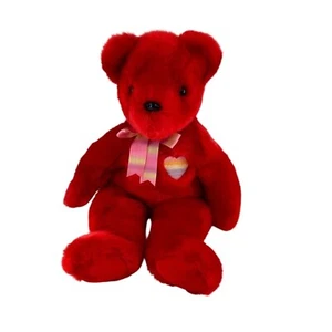 Ty Beanie Buddies Collection Red Plush Teddy Bear Heart & Ribbon 2003 Kiss g - Picture 1 of 10