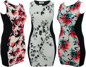 Precioso vestido elástico ceñido al cuerpo con panel lateral negro estampado talla grande - Imagen 1 de 12
