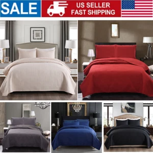 Juego de colcha acolchada en relieve de 3 piezas lisa queen king size cubre cama - Imagen 1 de 40