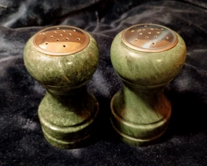 VINTAGE Solid Green Marble Salt and Pepper Shakers - Picture 1 of 4