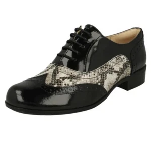 Clarks Hamble Oak Ladies Black Snake Patent Leather Brogues Shoe UK 4 D EU 37 - Picture 1 of 6