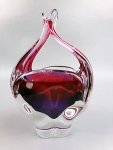 JOSEF HOSPODKA Glass Dish Freeform Basket Bowl. Czech vintage. Pink Purple. 6.5" - Picture 1 of 5