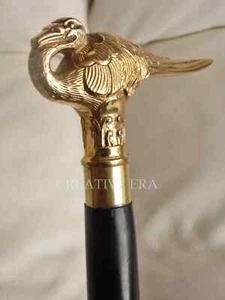 Antique Victorian Style Black Wood Walking Stick Cane Brass Handle vintage Style - Picture 1 of 4