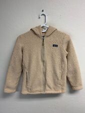 Patagonia Girls Fleece Jacket LARGE 12 Beige Hooded Outdoor Pockets Sweater