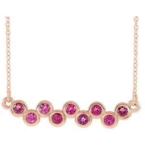 Pink Tourmaline Bar Necklace bezel set 14kt rose yellow white gold or Platinum - Picture 1 of 10