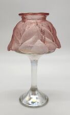 VTG LE Smith Clear Glass Base& Pink Frosted Shade Woodrose Leaf Fairy Lamp w/Tag