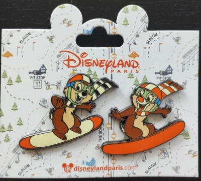 Chip & Dale Montar en Snowboard Invierno Esquí Set Disney París Dlp Feb 2025 2 Pines Foto 1 de 4