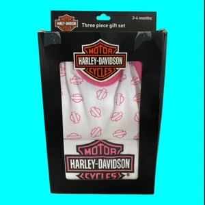 Harley-Davidson Bebé Niñas Conjunto de Regalo 3 Piezas Body Sombrero y Babero Talla 3-6 Meses - Imagen 1 de 8