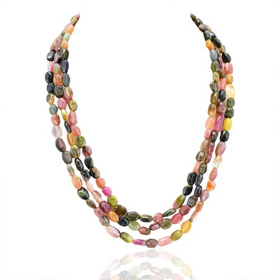 FINEST QUALITY 377.45 CTS NATURAL 3 LINE WATERMELON TOURMALINE BEADS NECKLACE - Image 1 of 2