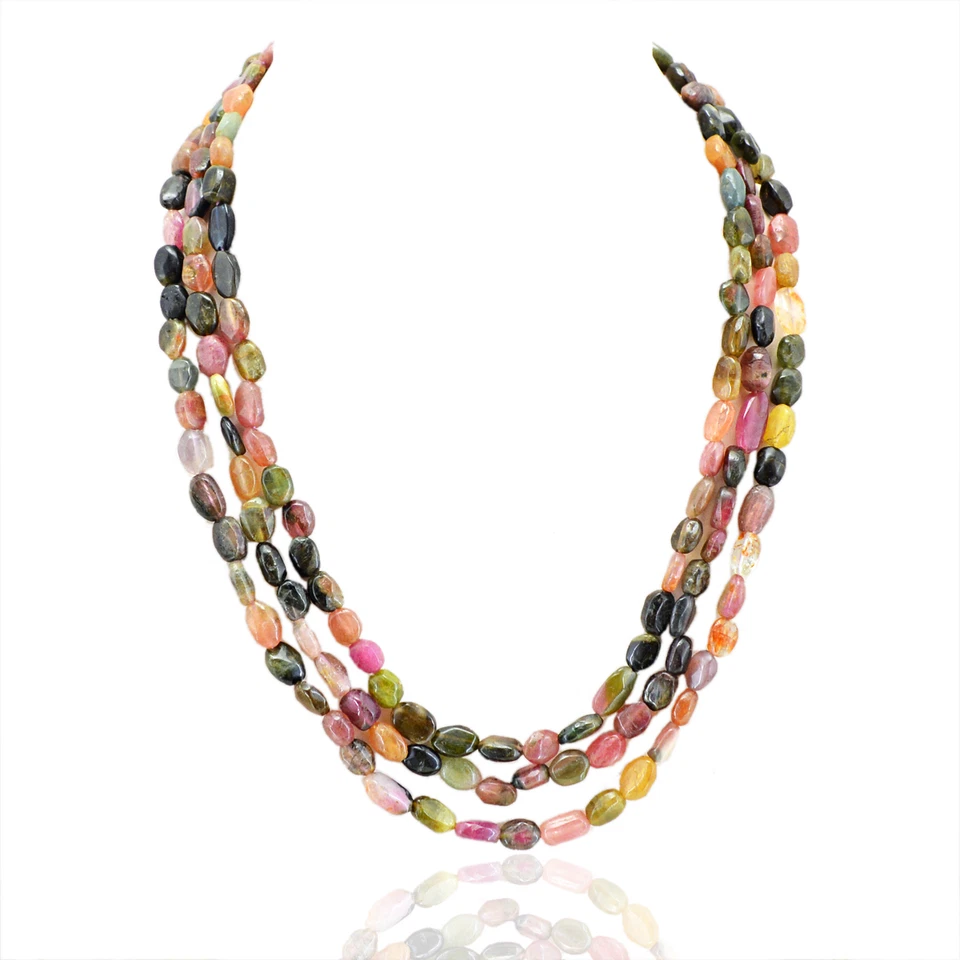 FINEST QUALITY 377.45 CTS NATURAL 3 LINE WATERMELON TOURMALINE BEADS NECKLACE - Image 1 of 2