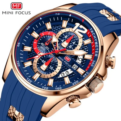 MINI FOCUS Reloj Hombre Marca Cronógrafo Cuarzo Reloj Esfera Grande Fecha Reloj Silicona Foto 1 de 4
