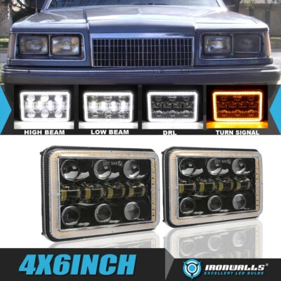 Pair 4x6" LED Headlights Hi-Lo Beam DRL Turn For Plymouth Caravelle 1979-1989 - Image 1 of 4
