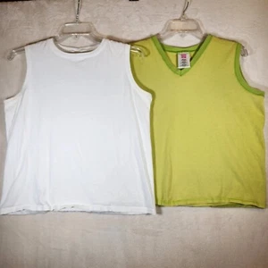 2x Vintage Women’s Hanes Her Way Cotton Tank Top Shirt Green White Made In USA L - Picture 1 of 14