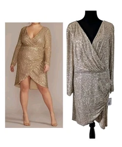 David's Bridal Dress Size 20 NWT Gold Sequin Open Back Party/Cocktail Stretch - Picture 1 of 23