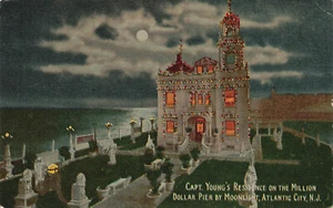 ATLANTIC CITY CAPT YOUNGS HOME ON PIER BY MOONLIGHT VINTAGE POSTCARD 121724 T - Imagen 1 de 2