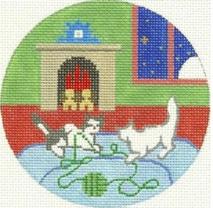 Needlepoint Handpainted Goodnight Moon Kittens 4.25" - Picture 1 of 4