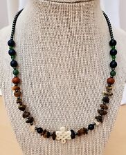 Vintage Feng Shui Infinity Knot Symbol with Gemstones & Hematite Beads Necklace
