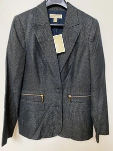 NWT Michael Kors Womens Jacket Blazer Suit Top Black & Gold Zipper Pockets Sz 6 - Picture 1 of 13