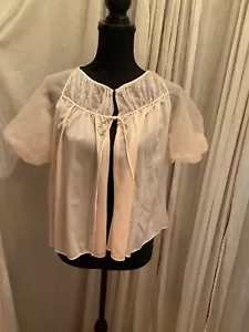 Vintage bed jacket pale pink nylon Gotham 50-60s nylon sz. S - Picture 1 of 7