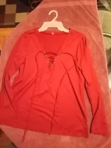 Women's XL Black OR Red Silky Long-Sleeve Shirt NEW IS SIZED SMALL FOR A XL - Picture 1 of 2