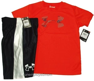 Under Armour Athletic Outfit Tee Short Boys UA Logo Top Shirt Bottoms - Picture 1 of 11