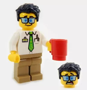 NEW LEGO OFFICE WORKER MINIFIG w/coffee mug dad father cup tie pocket glasses - Picture 1 of 1