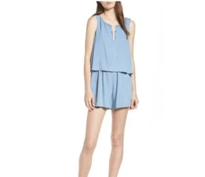 NWT Splendid Cross Hatch Romper M Layered Tie Chambray Blue Sleeveless Shorts - Picture 1 of 8