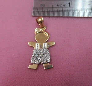 14k Solid Yellow Gold Diamond Boy Kids Child Pendant Charm 2.2 Grams - Picture 1 of 6