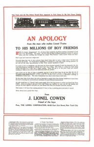 1920 LIONEL TRAINS APOLOGY LETTER FOLD OUT REPRODUCTION - Picture 1 of 2
