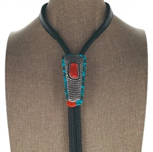 Corbata Tufa Cast Coral Shadowbox Bolo con incrustación lateral turquesa y coral - Imagen 1 de 4