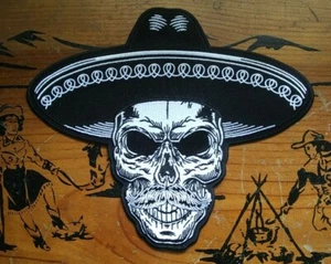 GROSSER SCHÄDEL MEXIKANISCHER SOMBRERO BIKER MILITÄR JACKE RÜCKENAUFNÄHER - Bild 1 von 6