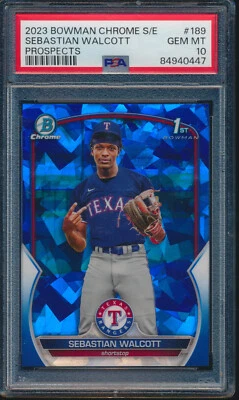 PSA 10 SEBASTIAN WALCOTT 1st 2023 Bowman Chrome SAPPHIRE Refractor RC GEM MINT - Image 1 of 3
