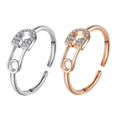  Anello di apertura con zircone da donna, 2 pezzi, elegante anello per dito, - Immagine 1 di 4