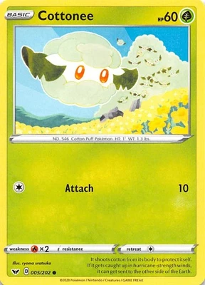 Cottonee 005/202 SWSH01 Sword & Shield Base Set Pokemon 007992 - Image 1 of 2