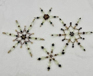 Handmade Christmas Snowflake Ornament Set Of 4, 4-6” Beaded Unique Decor - Picture 1 of 6