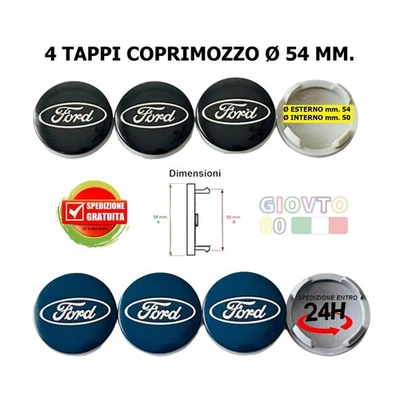 4 Tappi Coprimozzo per FORD 54 mm borchie stemma cerchio badge logo ruote auto - Immagine 1 di 3