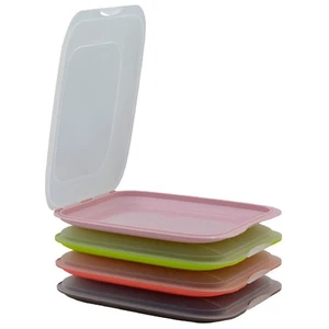 4x stapelbare Aufschnittbox Frischhaltedose Wurst Farben: Rosa Braun Lachs Grün - Bild 1 von 10