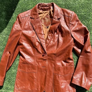 Vintage Burnt Orange Montgomery Ward The Tannery Leather Jacket - Picture 1 of 8