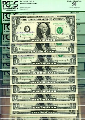 HALF OF 2ND SHEET & DOUBLE AUTOGRAPHED - 1969 $1 FRN - PCGS 2 AU 58 & 14 CU 63 - Image 1 of 4