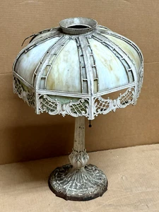 Antique Miller Lamp Co #234 Slag Glass Table Light 23" Size Cast Metal - Picture 1 of 15