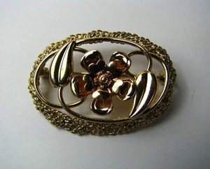 LOUIS STERN BROOCH 1/20 10K GF GOLD FILLED BROOCH PIN Flower & Chain 1900s Excel - Picture 1 of 8